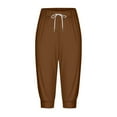 thumbnail image 4 of QATAINLAV Womens Capri Pants Summer Casual Drawstring High Waist Cropped Sweatpants Loose Fit Cuffed Leg Capris Solid Color Yoga Joggers Short Pants with Pockets Brown L, 4 of 7