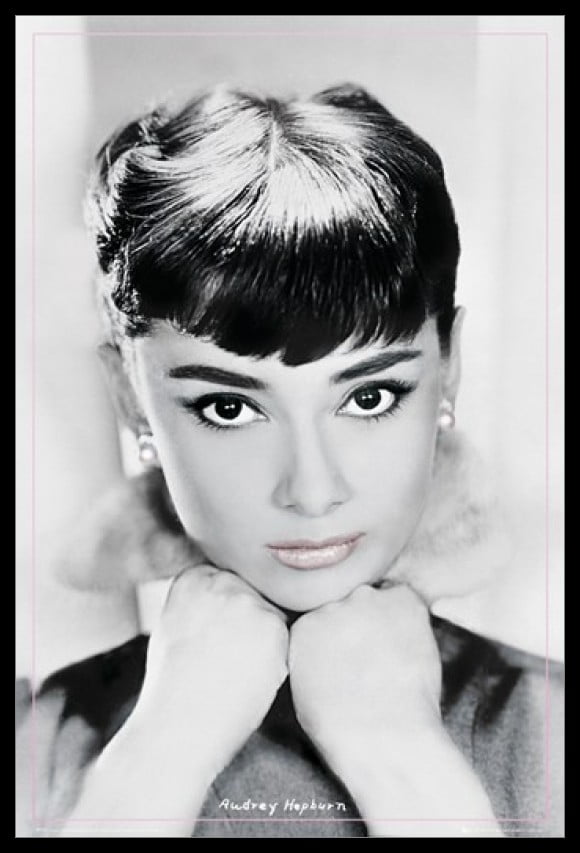 Audrey Hepburn Lips Black & White Laminated & Framed Poster (24 x 36
