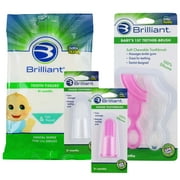 Brilliant Infant Bundle with Tooth Tissues 30Ct, Soft Silicone Finger & 1st Toothbrushes, Pink-Clear