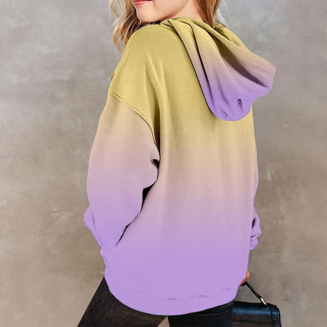 Chandails à Capuchon pour Filles, Chandails Preppy Surdimensionnés pour Adolescentes, Manches Longues, Style Dégradé, Tenue Décontractée