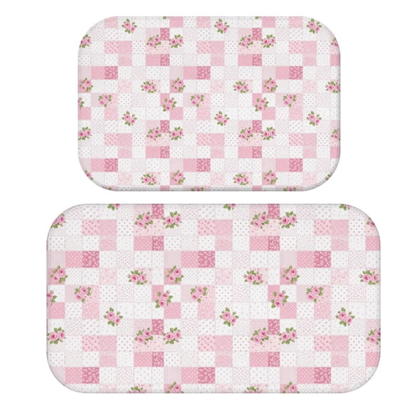 Pioneer Flower Floral Print Pattern Bath Mat Set Of 2,Non-Slip Rug for Bathroom,Kitchen,Bedroom,Entrance, 30x17 and 23.5x15.7 Inches