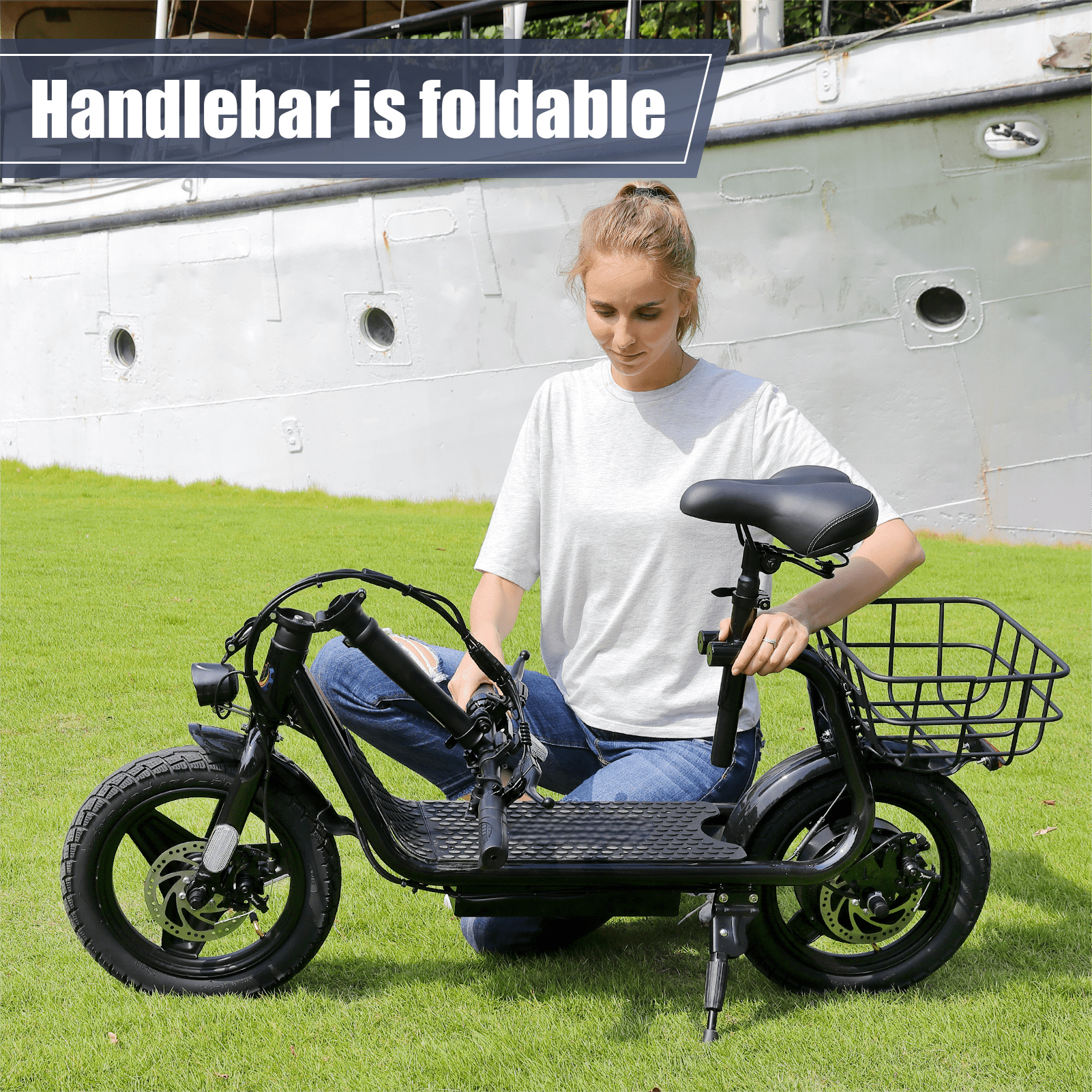 HOTEEL Electric Scooter with Seat, 819W Peak 500Wh Battery 25 Miles Range 20Mph Top Speed, Foldable Electric Scooter for Adults with Basket, Black