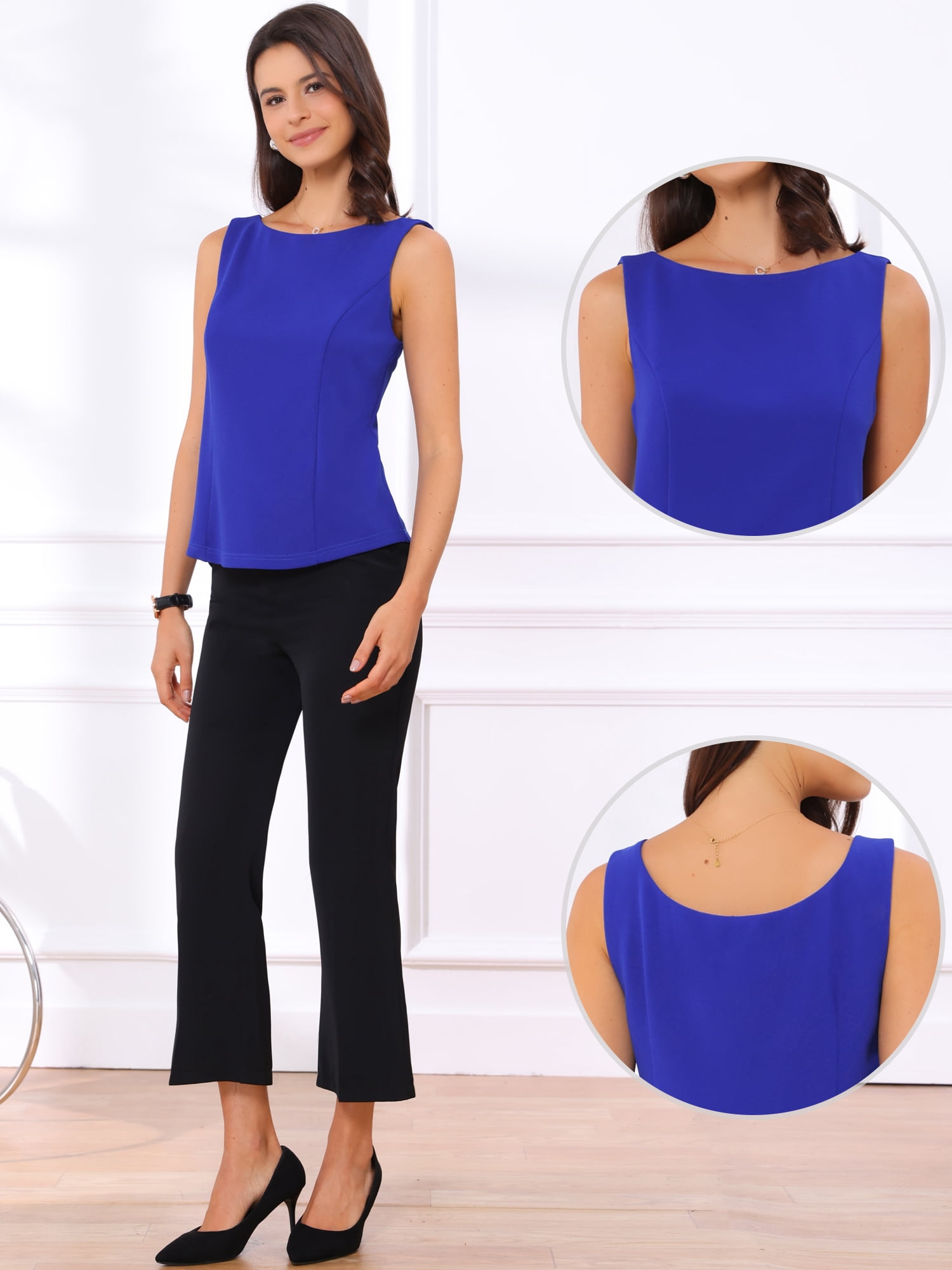 DARING DIVA Women's Sleeveless Business Work Summer Tank Top S Royal Blue