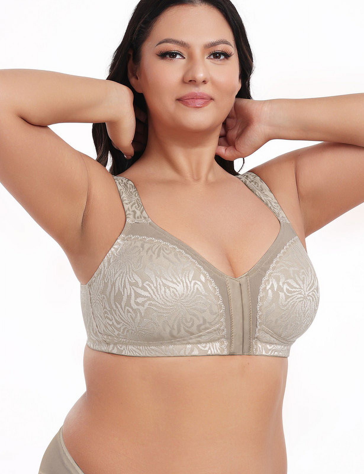 WingsLove Front Fastening Bras for Women Minimizer Wireless Non Padded Full Coverage Back Support Plus Size Bras (Toffee,38DD)