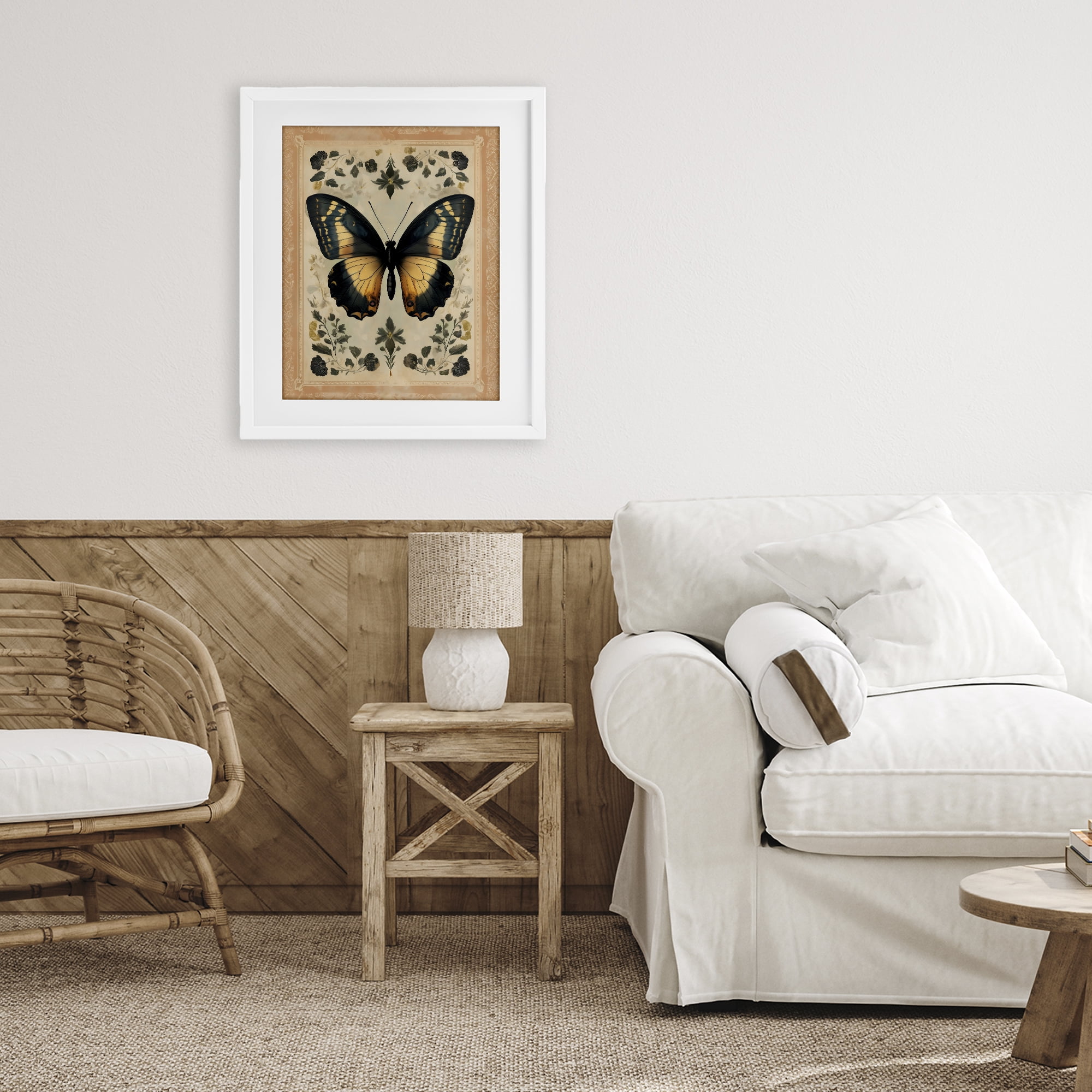 Stupell Industries Vintage Butterfly Botanical Illustration White Framed Print Under Glass, design by Arlington Prints