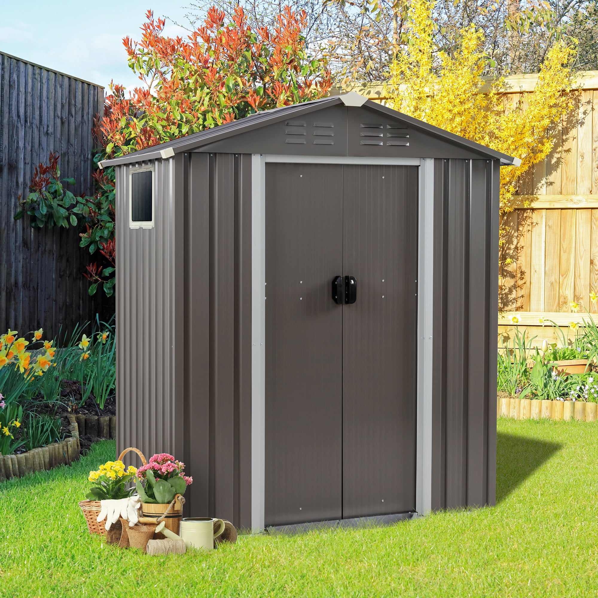 Sobaniilo, Outdoor Storage Shed, 5x3x6FT, Lockable Door Gray