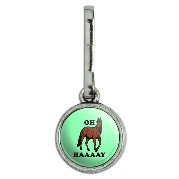 Oh Haaaay Horse Hay Hey Funny Humor Antiqued Charm Clothes Purse Suitcase Backpack Zipper Pull Aid