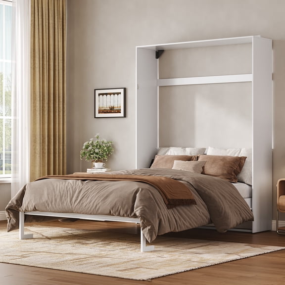 FOUHIU Full Size Murphy Bed Cabinet, Space-Saving Foldable Wall Bed Frame for Bedroom, Guest Room