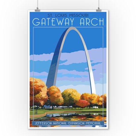 Gateways To The Art St. Louis, Missouri - Gateway Arch in Fall - Lantern Press Artwork (9x12 Art Print, Wall Decor Travel Poster) ()
