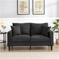 thumbnail image 3 of Dark Gray Corduroy Loveseat Sofa for Small Spaces, High Resilience Upholstered 2-Seater Sofa Couch with Pillows for Living Room, Bedroom, Apartment, 3 of 10