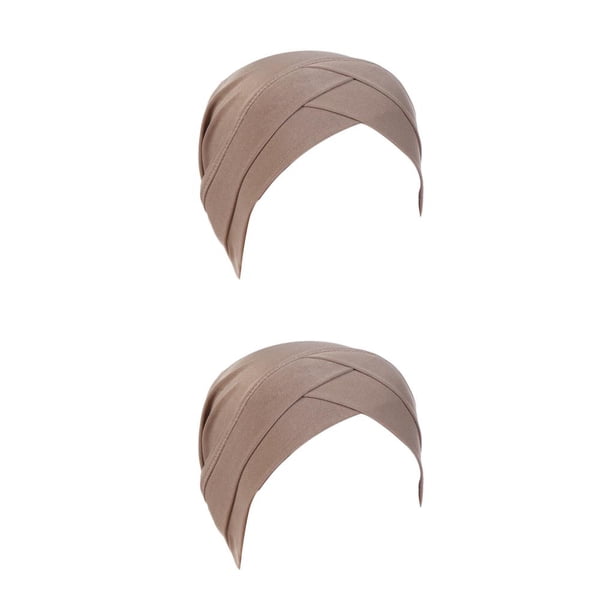 Minnieouse Gorros de turbante para mujer, pañuelo elástico cómodo para la cabeza, tela de algodón a prueba de polvo, sombreros Caqui 2piezas
