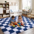 thumbnail image 2 of ZENELESS Checkered Fluffy Rug,Non-Slip Large Area Rug,Super Soft Indoor Fuzzy Carpet for Bedroom Living Room Home Decor,6x9 White and Sand Blue, 2 of 7
