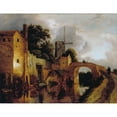 thumbnail image 2 of Jacob van Ruisdael 14x12 Gold Ornate Wood Frame and Double Matted Museum Art Print Titled - Canal with Bridge, 2 of 4