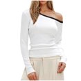 thumbnail image 2 of Sevevn Women's Fashion Casual Round Neck Solid Color Off The Shoulder Top Long Sleeve Shirts White M Early Access Deals, 2 of 5