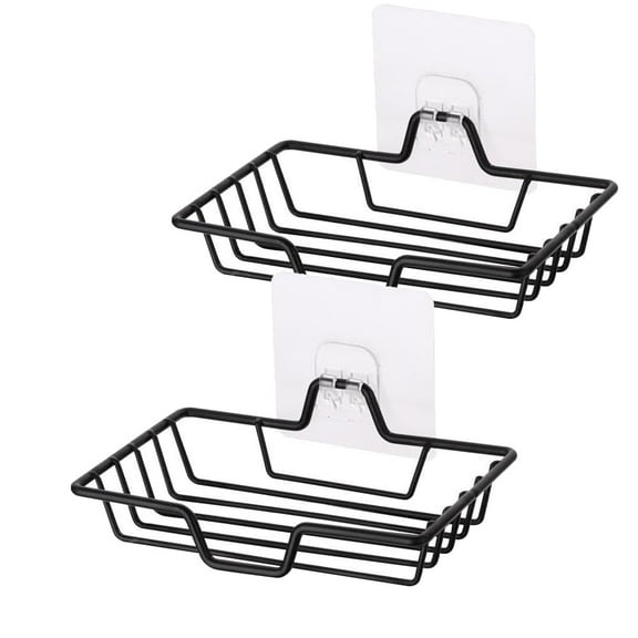 RUseeN Square Soap Dish Holder, Home Farmhouse Wall Mounted 304 Rustproof Stainless Steel Soap Holder for Bathroom & Kitchen, No Drilling Soap Bar Holder, Black