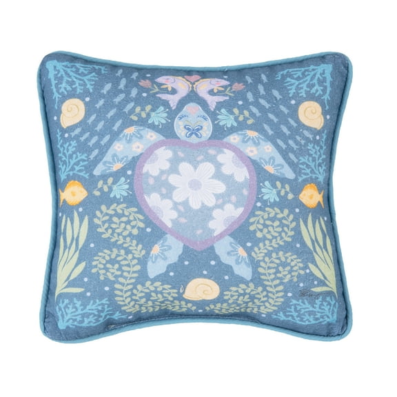 Turtle Coral Cotton Blend Printed Mini Accent Pillow 10" x 10"