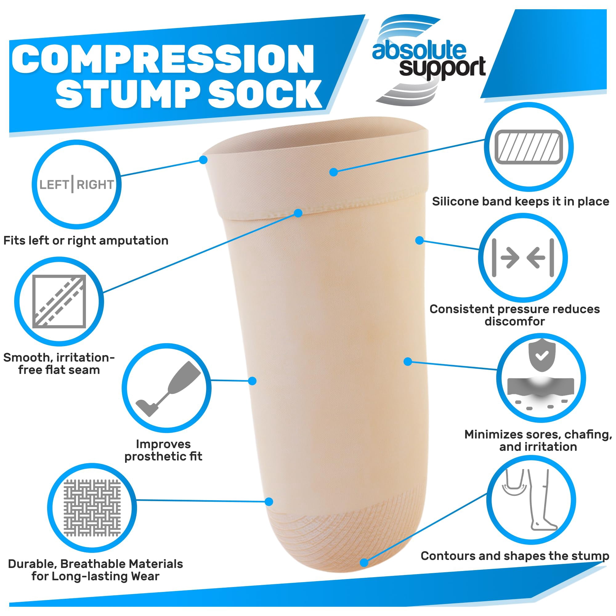 Absolute Support Above Knee Sock, Post-Amputation 20-30mmHg Beige, X-Large