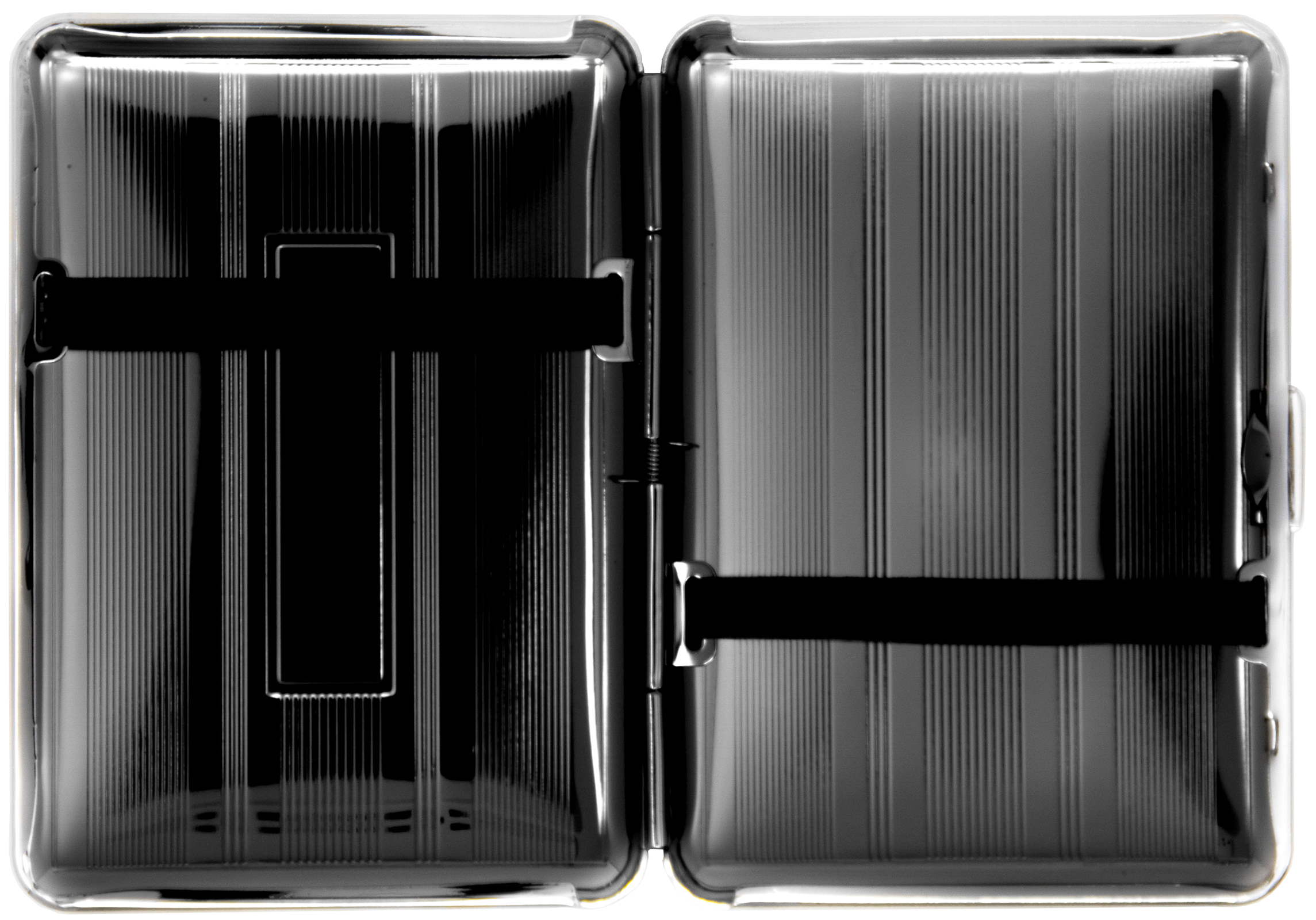 Set of 2 Compact Metal-Plated King Size Cigarette Case With Elastic Bands (Black Lines)