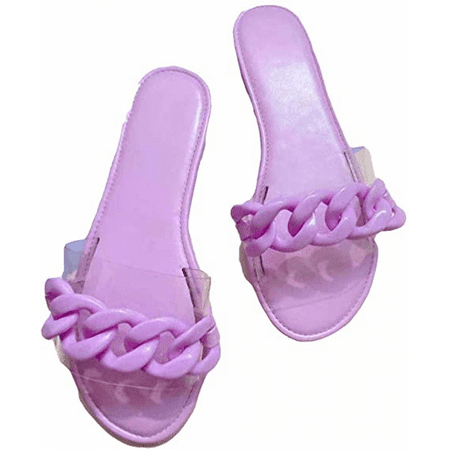 

Wish Women Sandals Beach Open Toe Flat Slippers Transparent Fashion Colorful Chain Clear Slide Flip Flops Slip on Outdoor Beach ----- Purple （Size 37） S1686