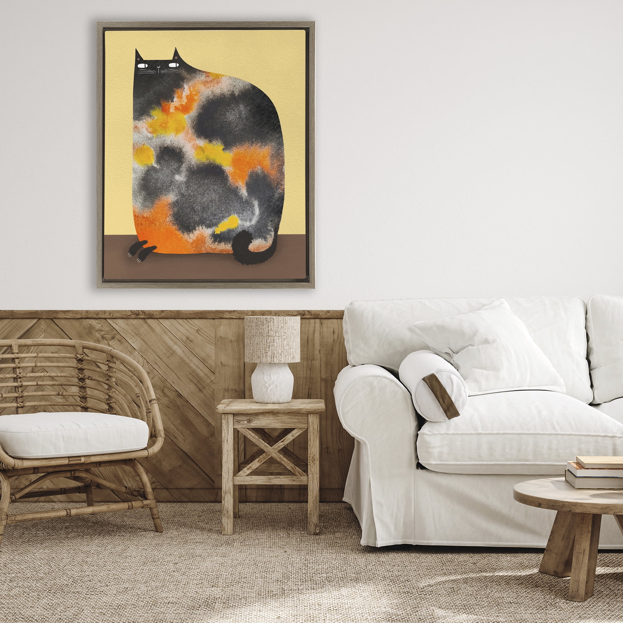 Stupell Industries Diluted Calico Cat Brown Framed Floater Canvas Wall Art, design by Gabriela Avila