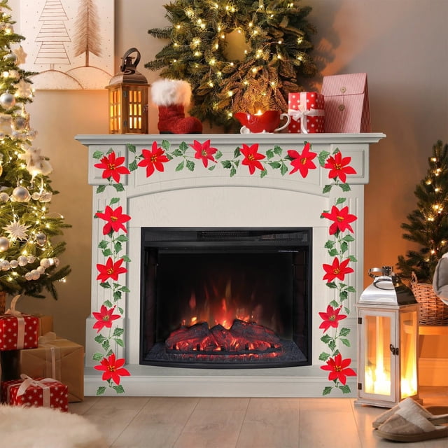 Oioii Green Leaves Wreath Vines Garlands Decorations, Artificial Red Berry Garland for Fireplace Gate Mantle Table Home Party Decor Christmas Decorations