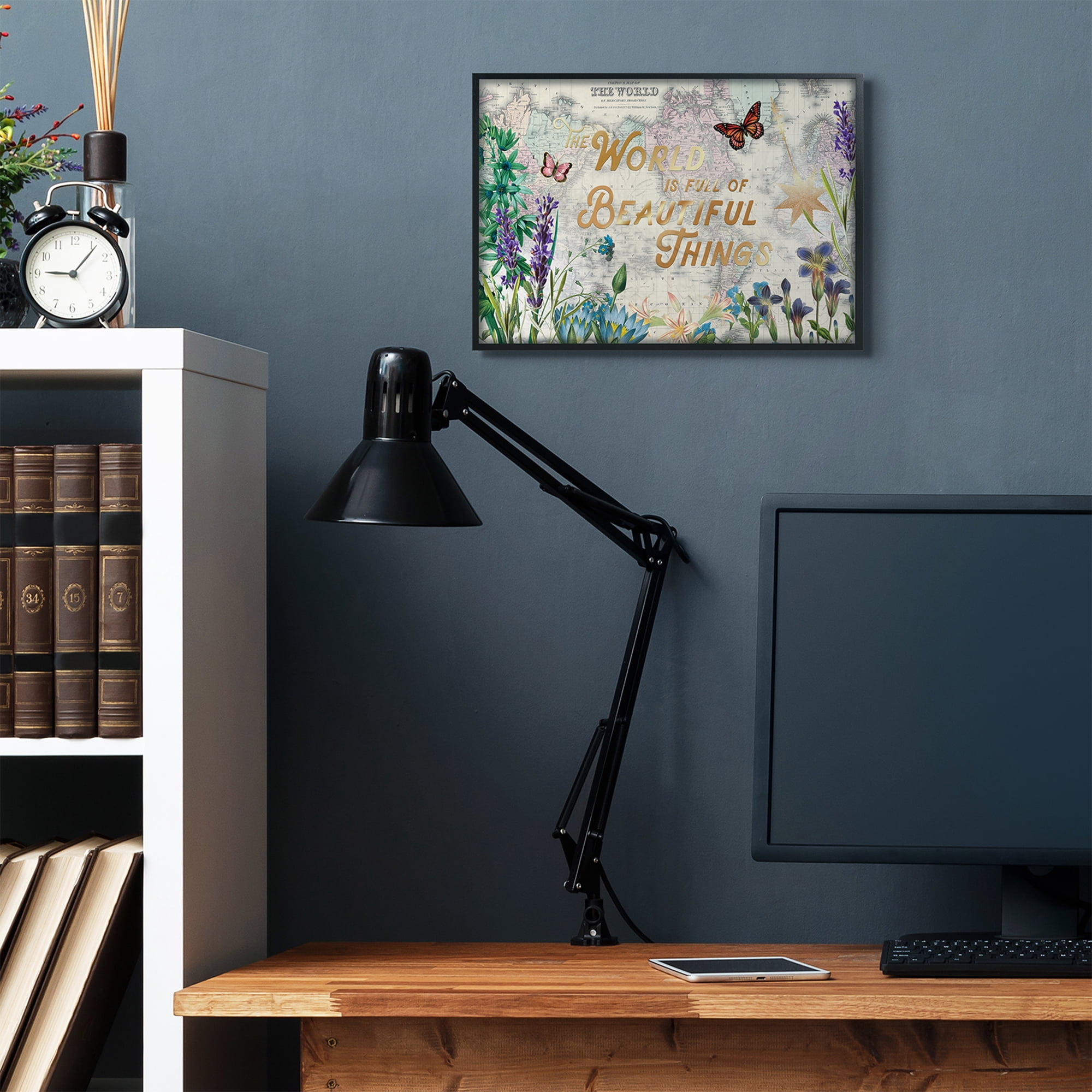 Stupell Industries Beautiful Things Globe Map Flower Word Design Framed Wall Art by Ophelia and Company