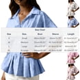 thumbnail image 3 of SSZMDLB Women Collared Short Sleeve Button Down Pleated Peplum Top Casual Blouse Solid Basic Shirt Office Outfits Summer Work Tops, Black L, 3 of 9