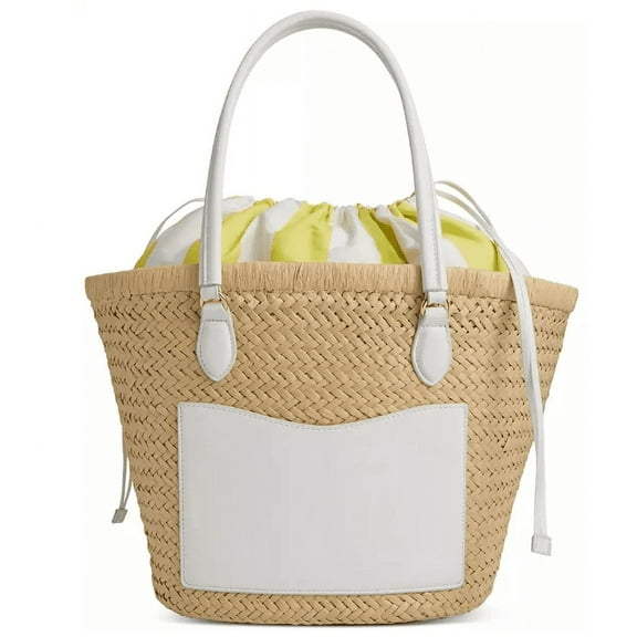 On 34th Isabellaa Straw Medium Drawstring Tote, Created for Macy's - Straw/white
