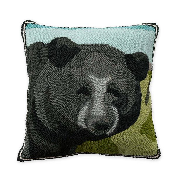 Indoor / Outdoor Black Bear Hooked Throw Pillow