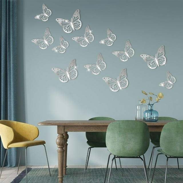 JJKBVCLO Metal Texture 3D Stereoscopic Hollow Simulation Butterfly Wall Stickers 12 Pcs