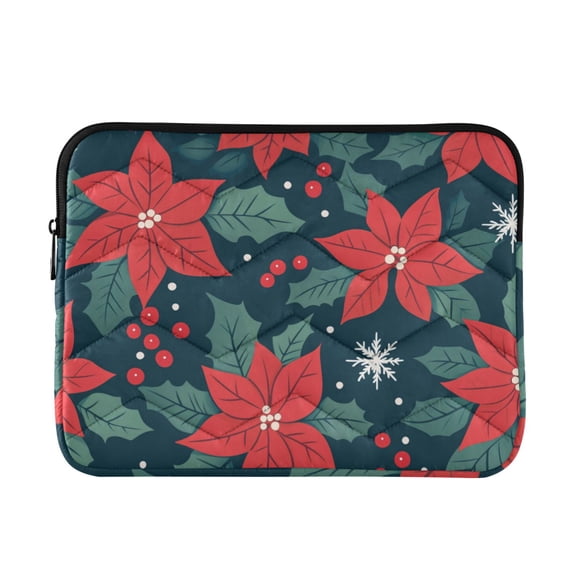 FORMRS 13"-13.3" Laptop Sleeve Protective Case Soft Carrying Quilted Computer Bag Cover, Red Christmas Leaves