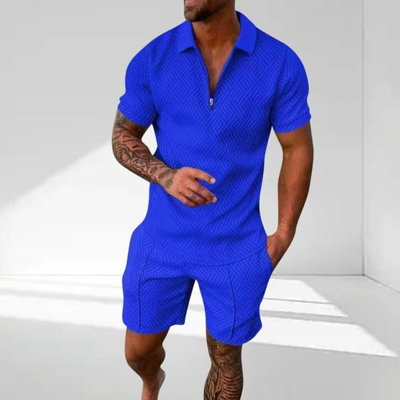 Awdenio Mens 2 Piece Zip Tracksuit Short Sleeve Print Shirt and Shorts Sets Summer Outfits for Men