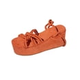 thumbnail image 2 of Women's Fashionable Casual Summer Sandals-Solid Color Strap Flat Thick Sole Open Toe Slippers Orange 36, 2 of 4