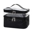 thumbnail image 2 of Makeup Bag Double Layers Transparent Large Capacity Zipper Geometric Store Cosmetic Colorfast Travel Geometric Cosmetic Bag for Office, 2 of 8