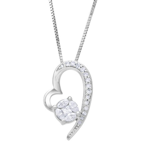 1/5 Carat T.W. Marquise- and Princess-Cut Composite-Set White Diamond 14kt White Gold Fashion Heart Pendant