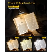 Glocusent Horizontal ET-Head Book Light for Reading in Bed, Eye Caring, CRI 95, 3 Colors & 5 Brightness, Rechargeable Long Lasting Reading Light