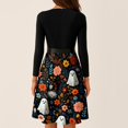 thumbnail image 7 of Women's Halloween Dress Spider Hepburn Long Sleeve Casual Dresses Bone 1950s V-Neck Fall Tea Length Dress with Belt M, 7 of 7