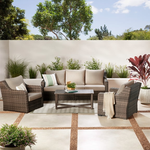 Better Homes and Gardens Hawthorne Park 4-Piece Outdoor Conversation Set, Brown