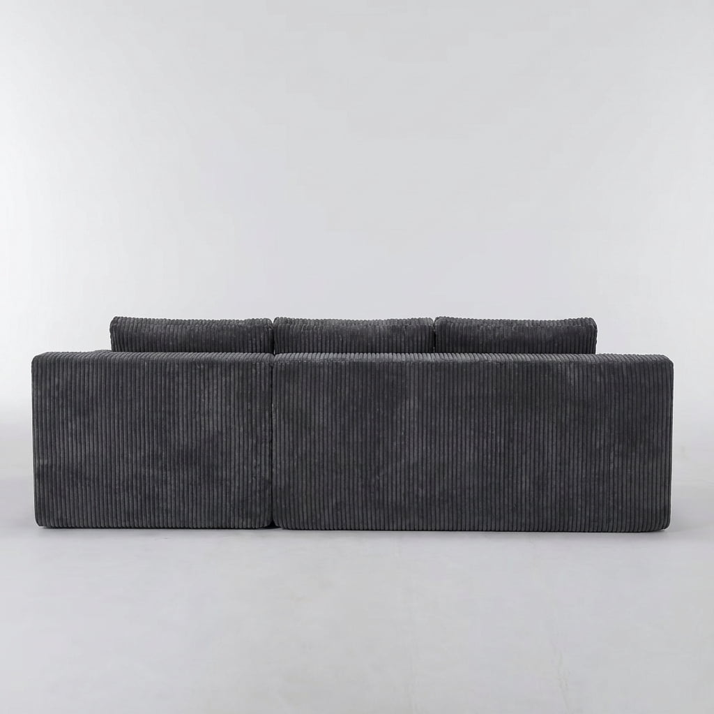 Foam-Filled Compressed Boneless 3-Seat Sectional Sofa with Chaise, Corduroy Modular Upholstered L-Shaped Couch Set