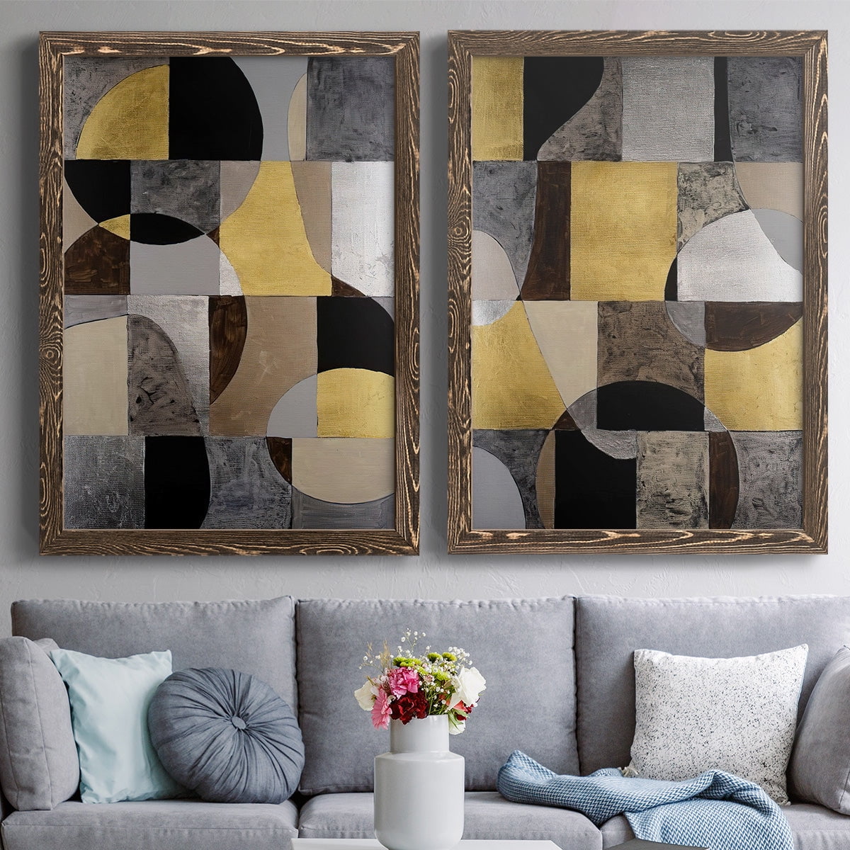 Neutral Framework I - Premium Framed Canvas 2 Piece Set - Ready to Hang