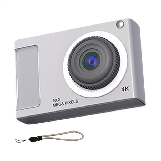 Mini Cámara HD de 48 MP Pantalla IPS de 2,4 Pulgadas Cámara Digital con Zoom de 16X Cámara de Vídeo 4K con Luz de Relleno para Niños Estudiantes, Plata