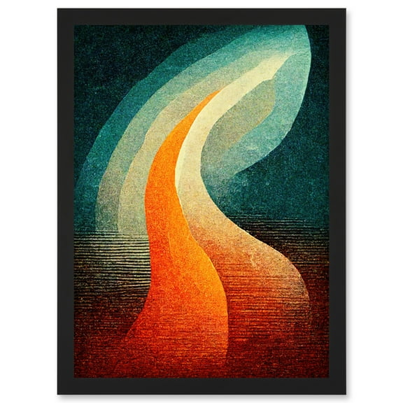 Abstract Mid Century Orange And Blue Organic Candle Flame Artwork Framed Wall Art Print A4