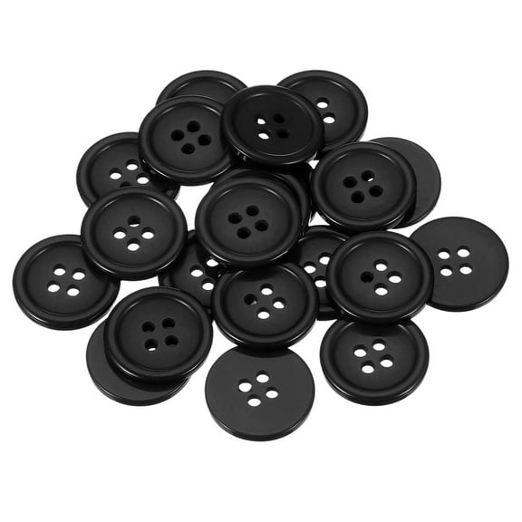 Uxcell 22 Pcs Black Resin Button, 3/4 Inch(20mm) Round 4 Holes Sewing Buttons, Small Size Flatback Button for DIY Craft Making Clothes Sewing Handmade Ornament