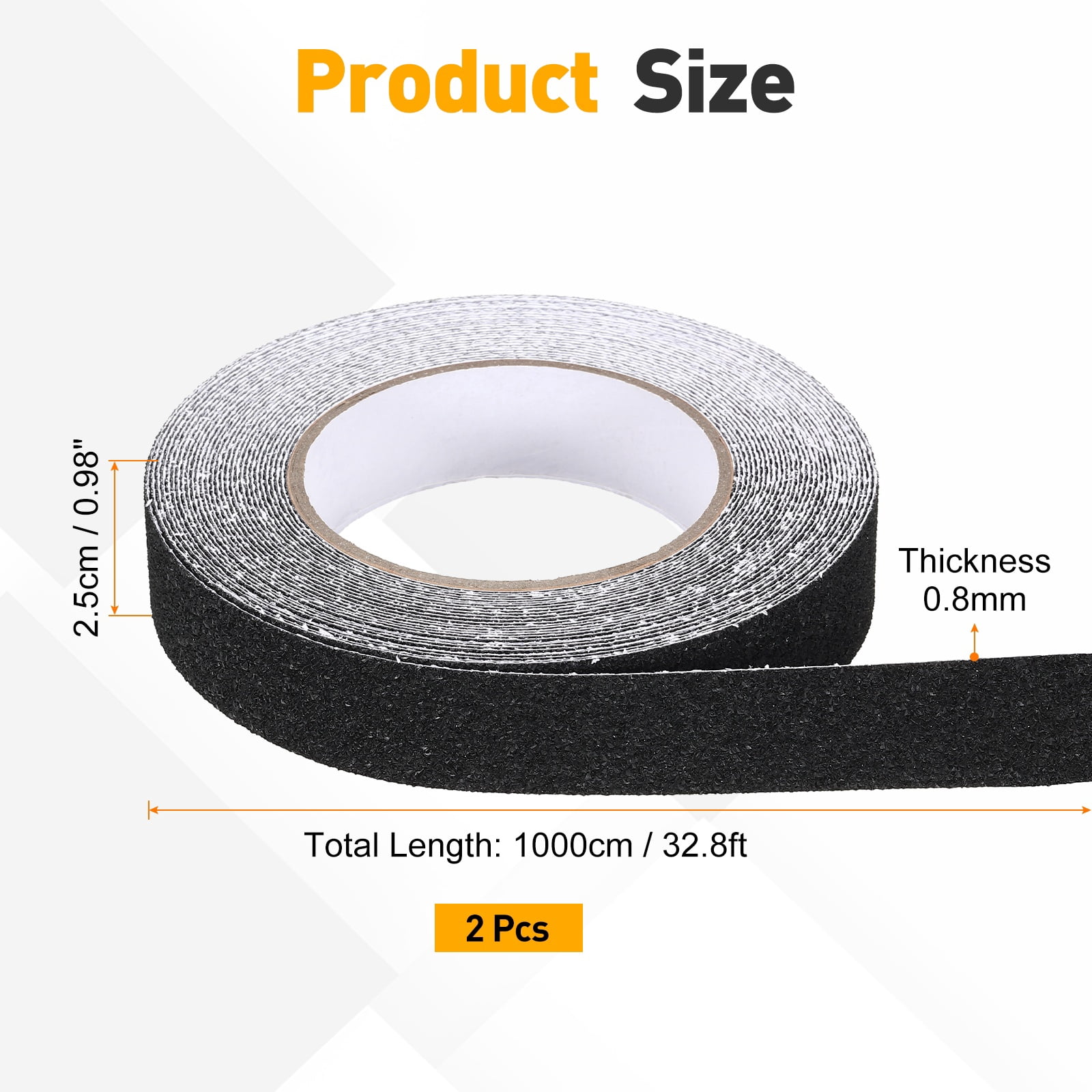 Uxcell 2 Pack Rubber Grip Tape, 1 in x 33 ft Non-Slip Tape with Texture Waterproof Adhesive Non-Abrasive Grip Tapes for DIY Tools, Indoor & Outdoor Stair Steps, Ramp, Black