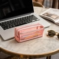 thumbnail image 7 of Mesh Zipper Pencil Pouch, Double Layer Transparent Exam Case, Large Capacity Stationery Organizer, for Students Back to School Supplies, Pink, 7 of 7