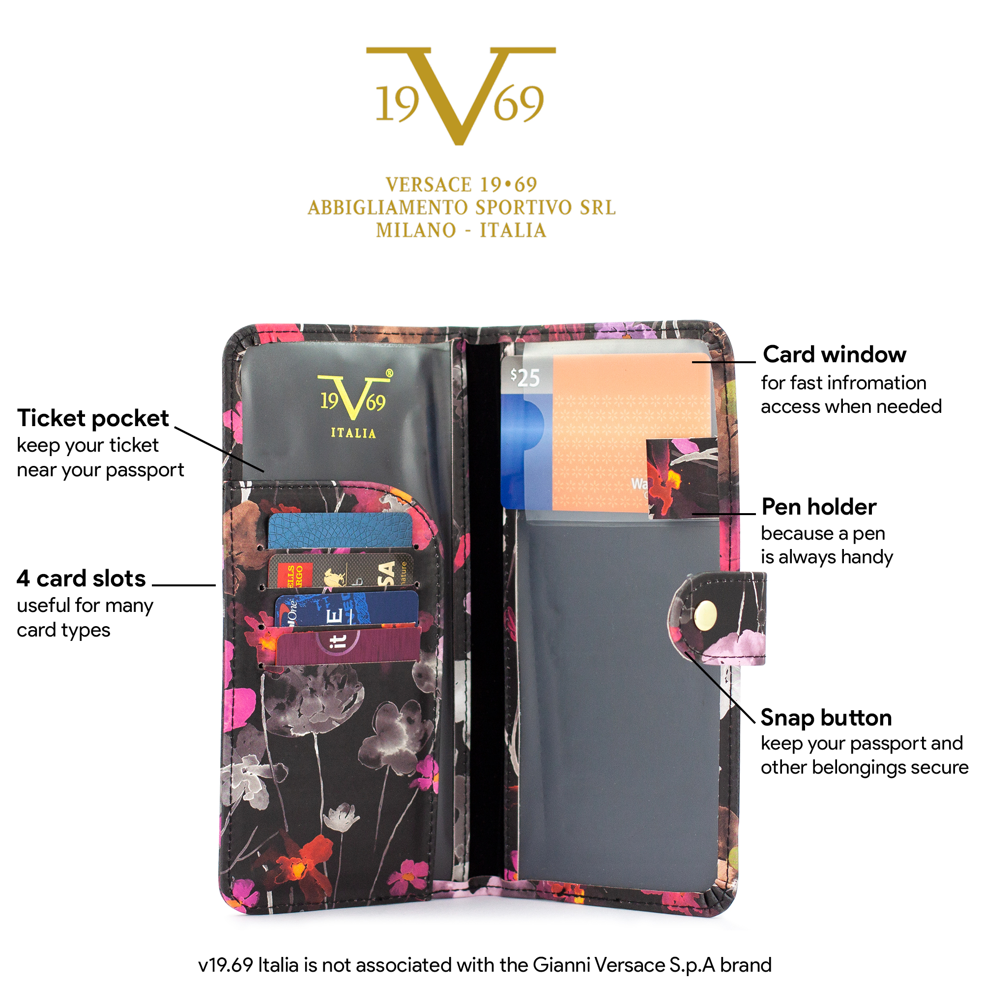 RFID Passport Cover - Sturdy, Slim and Made from PU Leather (Watercolor Flowers)