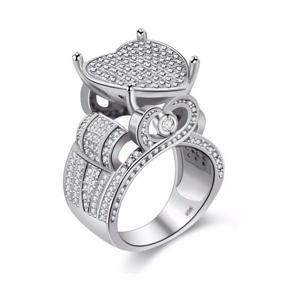 Uloveido Women's Love Heart Cubic Zirconia Cluster Wide Eternity Band Engagement Architecture Ring Platinum Plated (size 6) Y426