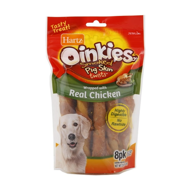 Hartz Oinkies RawhideFree Chicken Wrapped Smoked Pig Skin Twists Dog