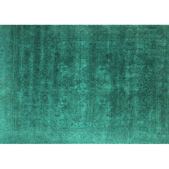 Ahgly Company Machine Washable Indoor Rectangle Oriental Turquoise Blue Industrial Area Rugs, 7' x 9'