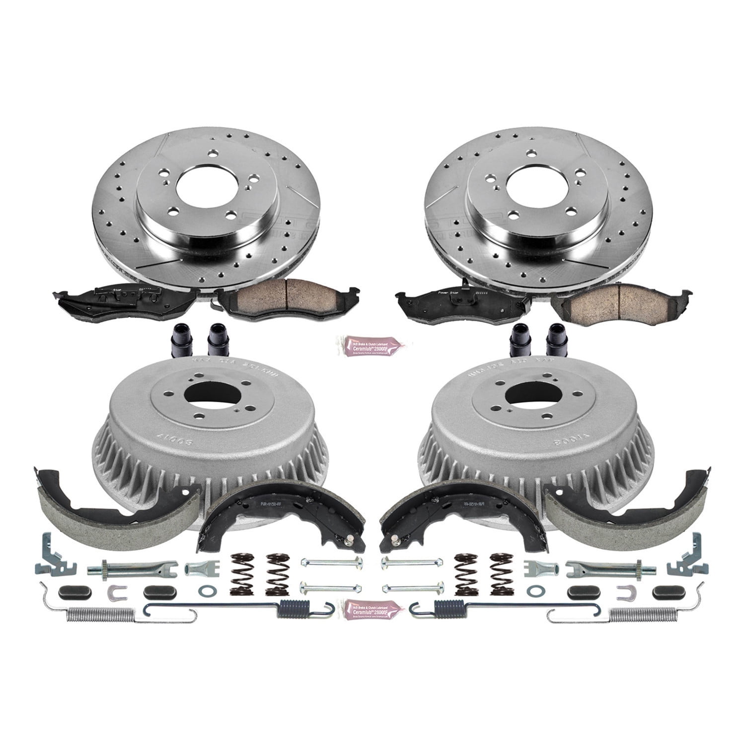 PowerStop Front and Rear Z23 Evolution Sport Brake Pad Rotor Drum and Shoe Kit Fits: MERCURY NISSAN Select Models K15131DK